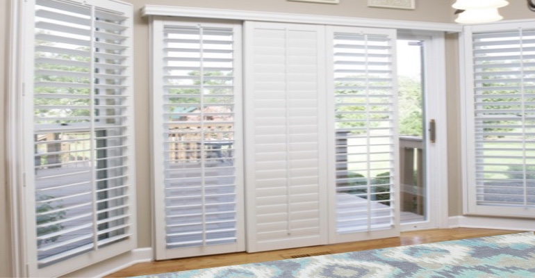 [Polywood|Plantation|Interior ]211] shutters on a sliding glass door in Miami